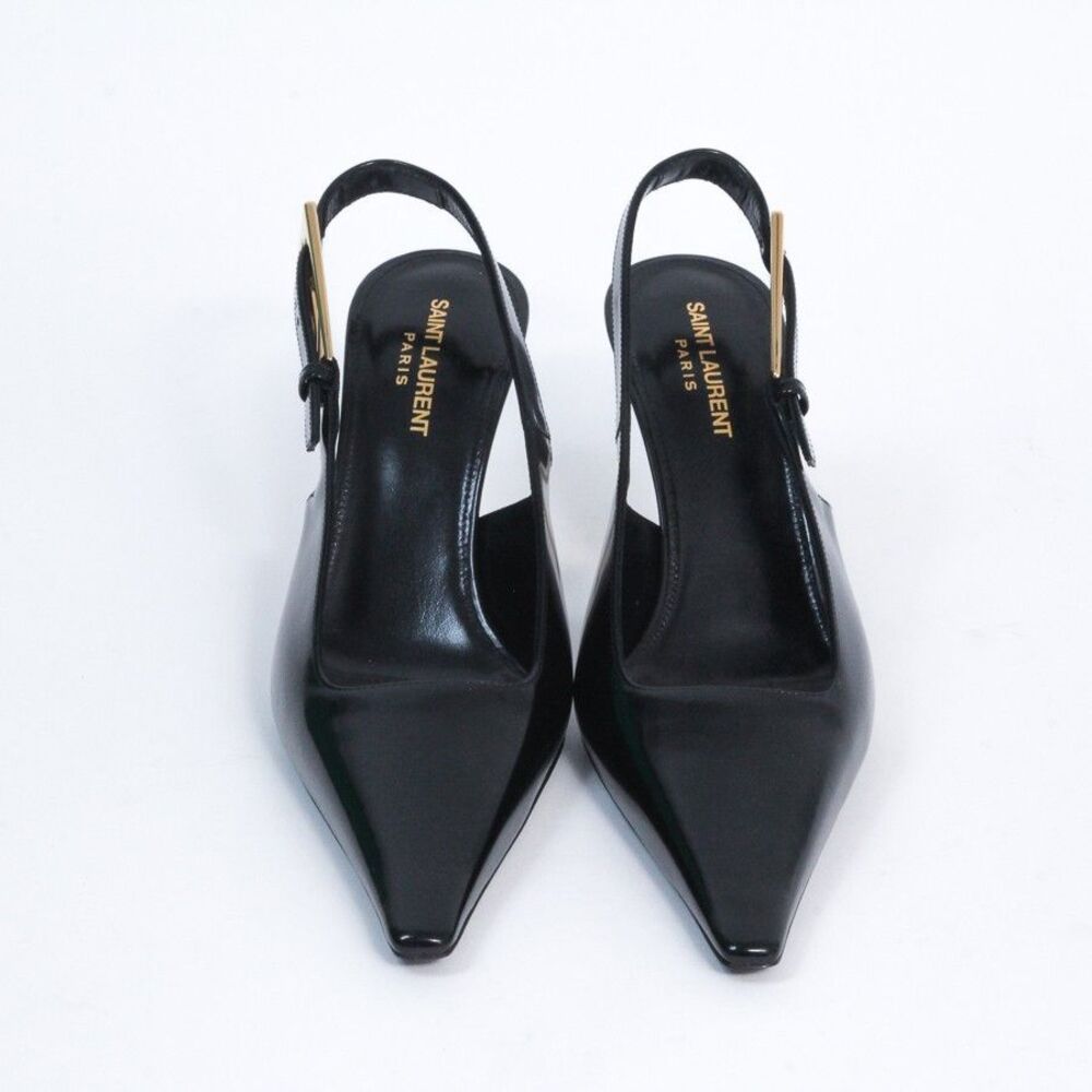 Saint Laurent YSL Lee Slingback Pumps Black Leather Gold Heel Shoes 39.5 NIB - Picture 3 of 13